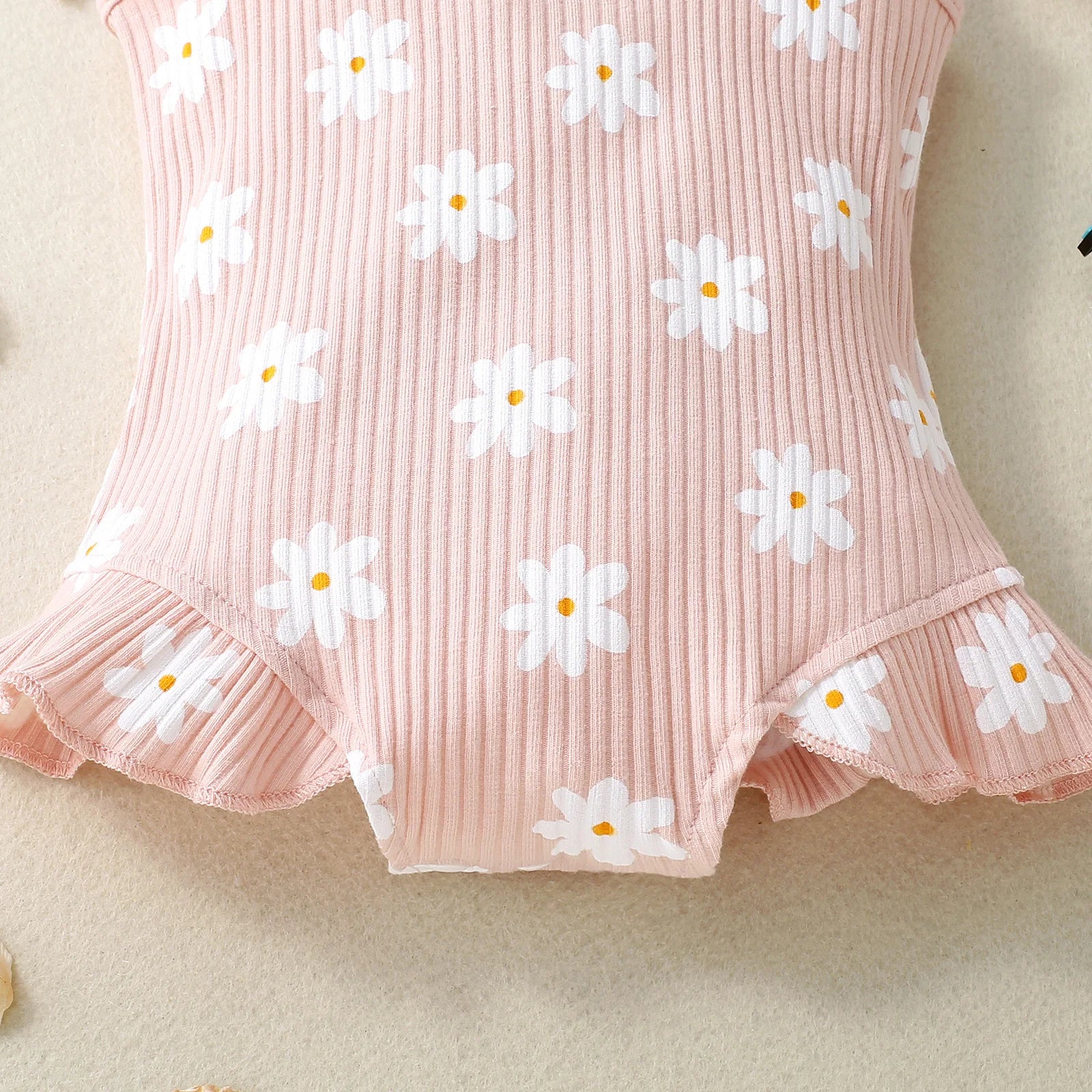 2PCS Summer Girl Crawling clothes Short Sleeve Cotton Short Sleeve  Round Necked Striped Clothes with Flower Printing Headband
