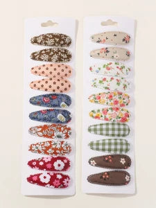 Ins Flower Print Cotton Alloy Bow Hair Snap Clips 20 Pcs Set For Baby Girls Headdress