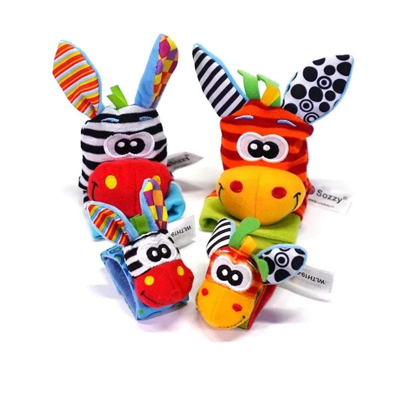 Newborn Baby Cute Stuffed Animals Baby Rattles Soft Socks Wristband Set Baby Rattles Toys Make Sounds Games For Babies