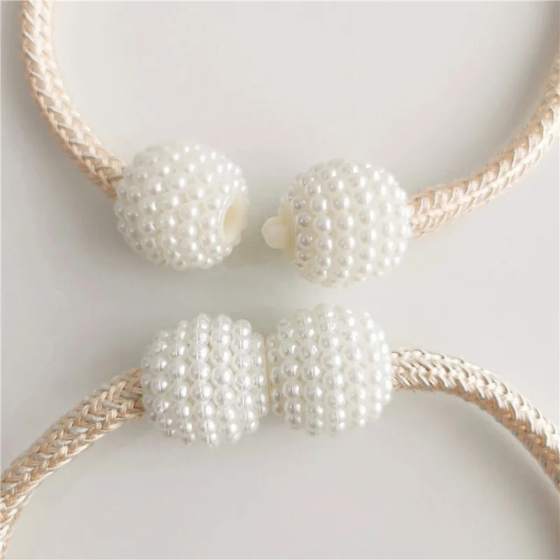 2Pcs Nordic Ins Style Three-Dimensional Flower Pearl Buckle Curtain Tiebacks Children's Room Decoration Mosquito Net Tie Rope Binding Rope