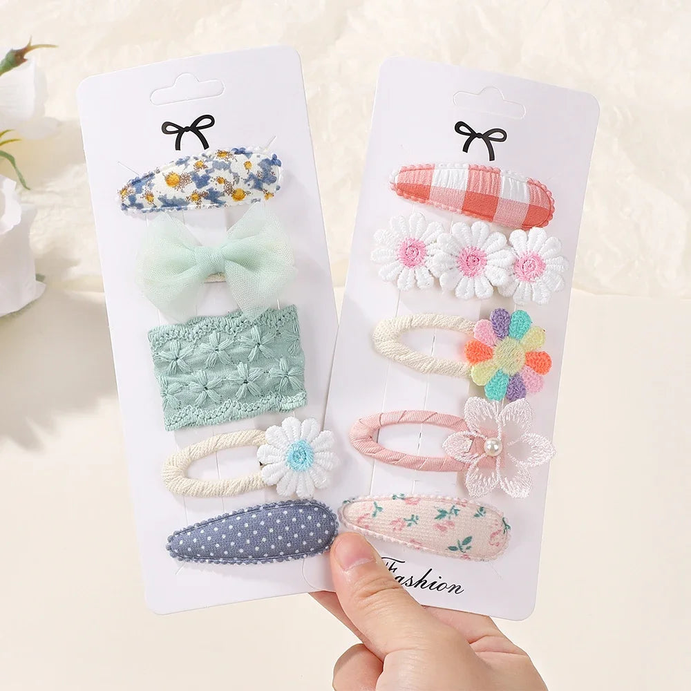 5Pcs/lot Girls Lovely Hair Clips Set Embroidered Bangs Barrette Ins Style Daisy Hairpin Kids Hairgripes Accessories