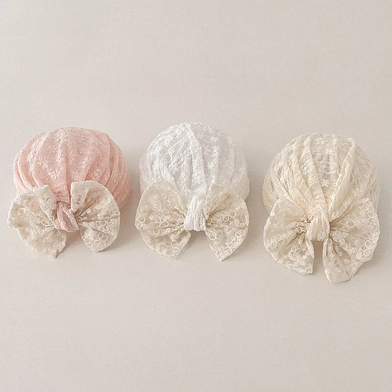 Summer Thin Baby Hats Turban Cute Bow Lace Newborn Boy Girl Indian Caps Infant Baby Headwear Kids Accessories Photography Props