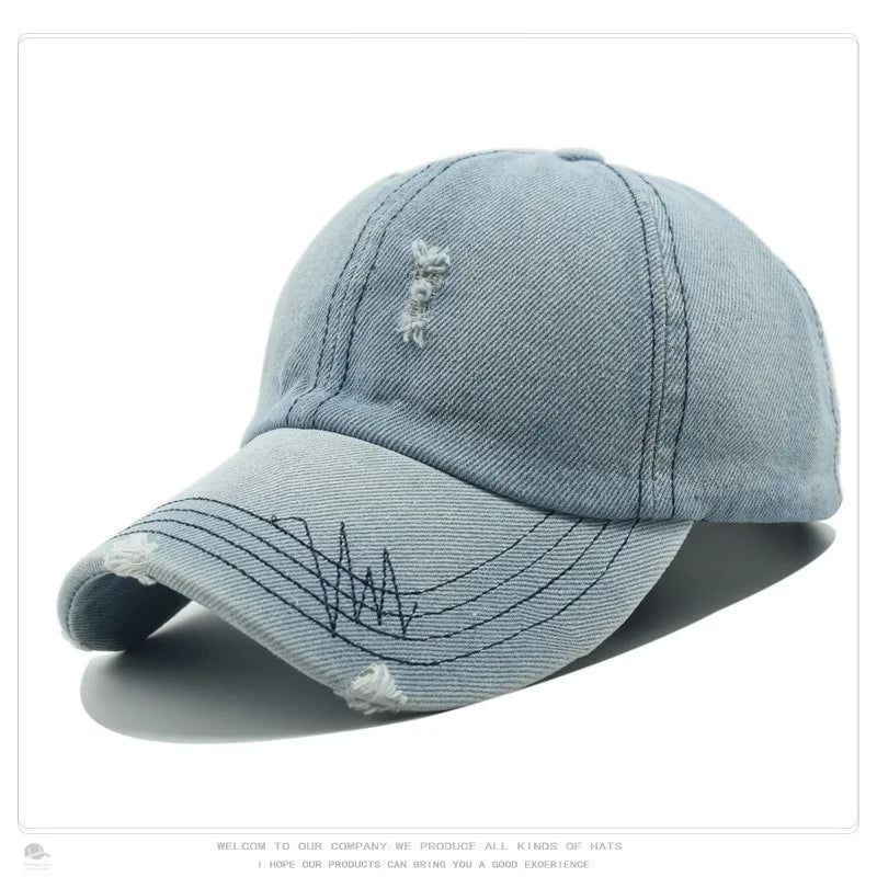 Cross-border Washed Distressed Embroidered Denim Baseball Cap Solid Color Outdoor Travel Sun Protection Visor Cap
