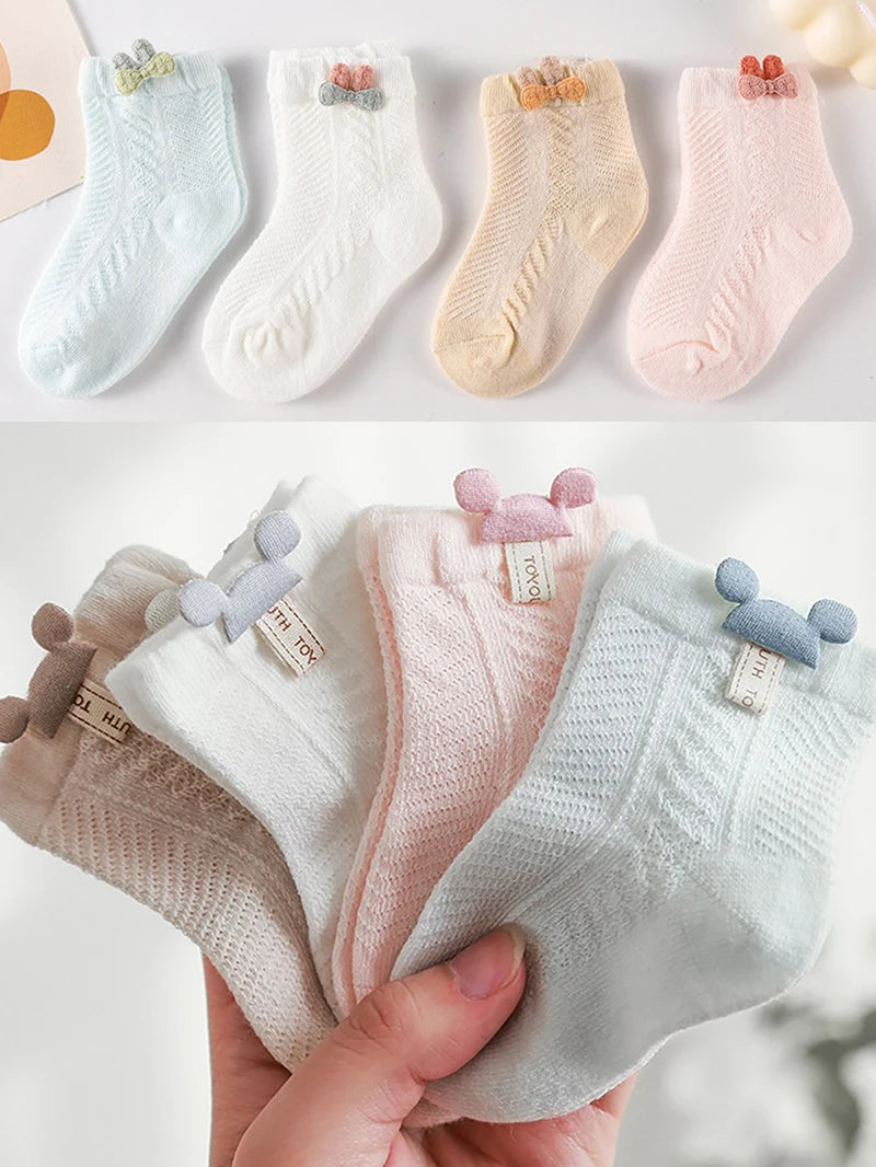 4pcs Newborn Socks Baby Summer Thin Cute Cute Mid Tube Short Socks Fashion New Baby Boneless Breathable Mid Tube Socks