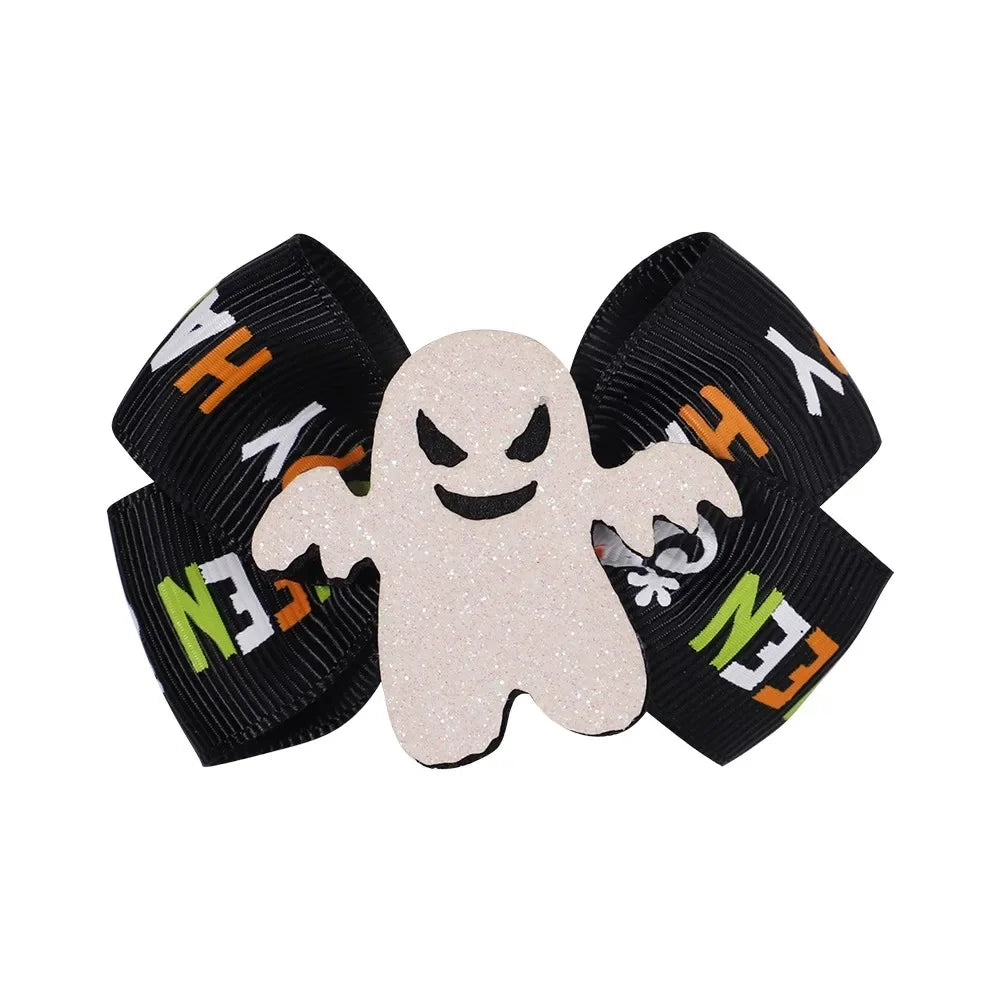 2Pcs/Set Halloween Hair Accessories for Kids Girls - Ribbon Bow Hairpin Ghost Pumpkin Bat Hair Clips for Party Decoration
