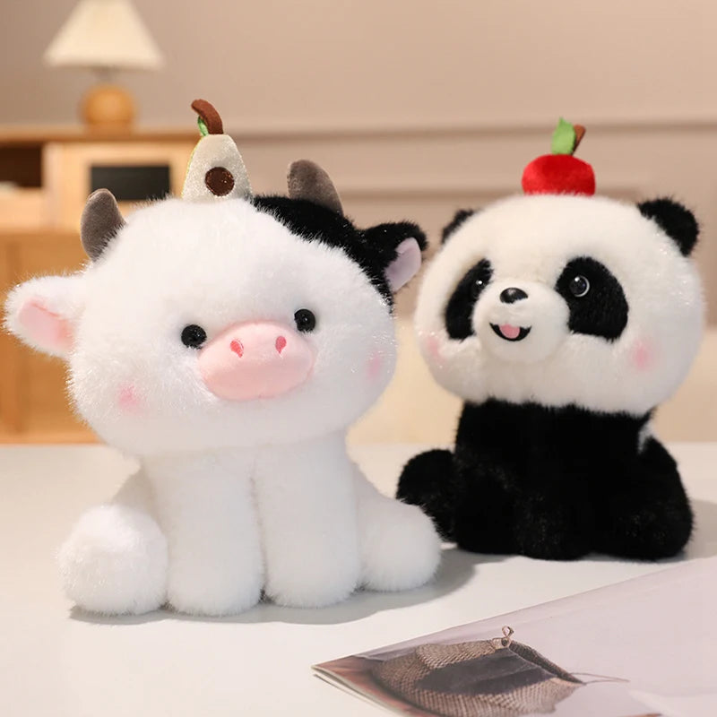 Sitting Cartoon Stuffed Animal Dolls Plush Toys - Dog Panda Bear Cow Elephant Designs - Lovely Pillow for Birthday Gift And