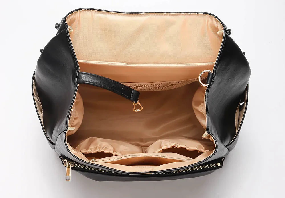 Waterproof Diaper Bag for Mommy Maternal PU Leather Nappy Backpack Baby Infant Organizer Changing Nursing Mom Pram Bag to Care