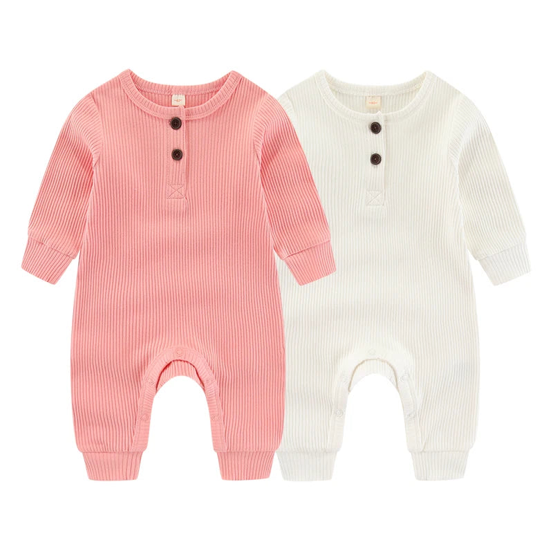 2-Piece Unisex Long Sleeve Baby Rompers Cotton Soft Infants Outfit Set For Everyday Wear