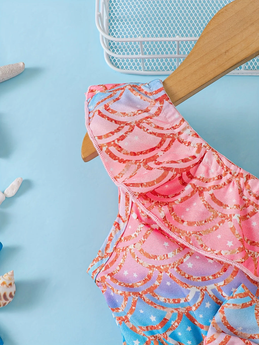 Baby girl Princess Style Dres Pink fish scale print ruffled mermaid dress for 0-3 year baby girls beach vacation dress