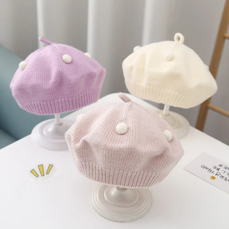 Baby Hat Autumn Winter Style Infant Beret Baby Toddler Wool Hat Fashionable Versatile Girl Knitted Painter Hat Trendy