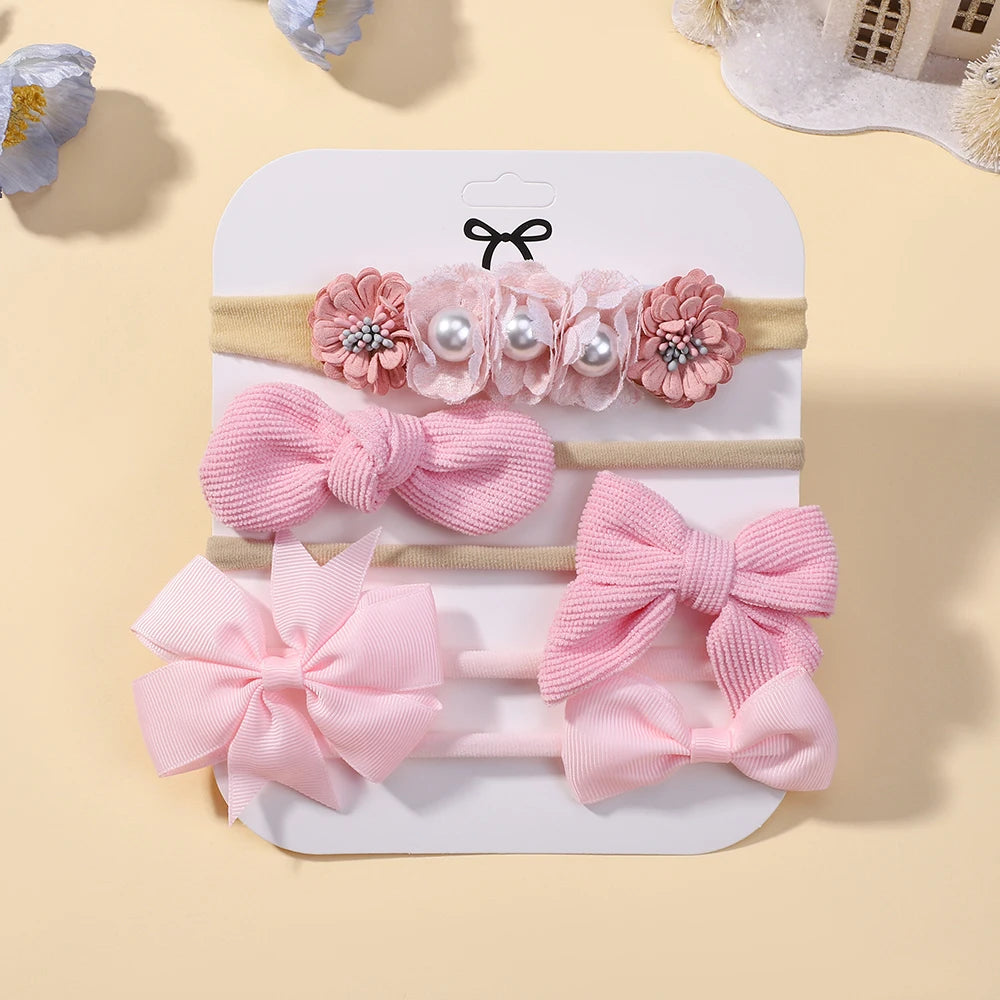 KIDS BOWS Floral Headband Elastic Bow Hairband For Baby Girls Dress Up Party Accessory
