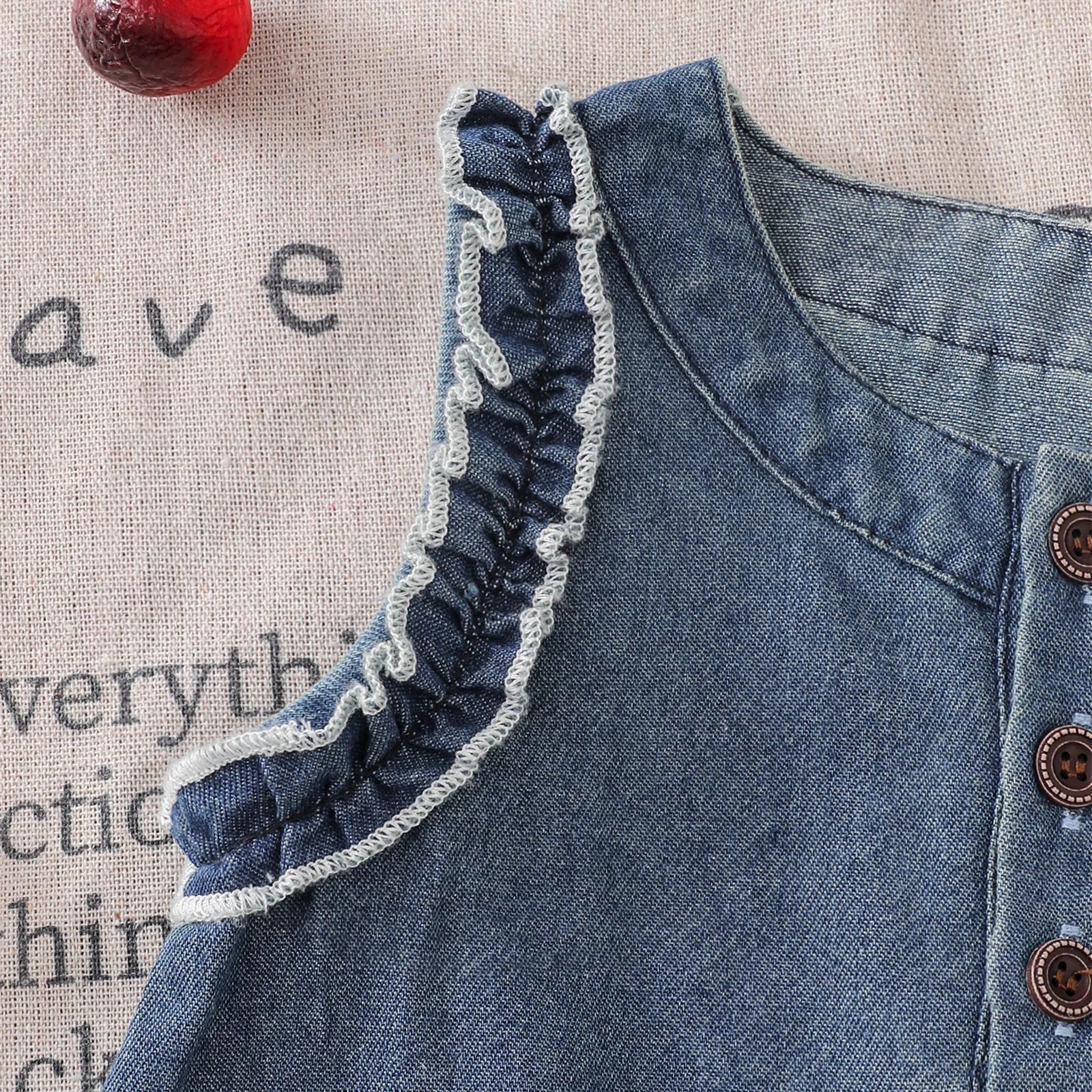 Toddler Baby Girl Sleeveless Denim Dress Lace Ruffle Trim Button Front Summer Kids Casual Jean A-line Dress