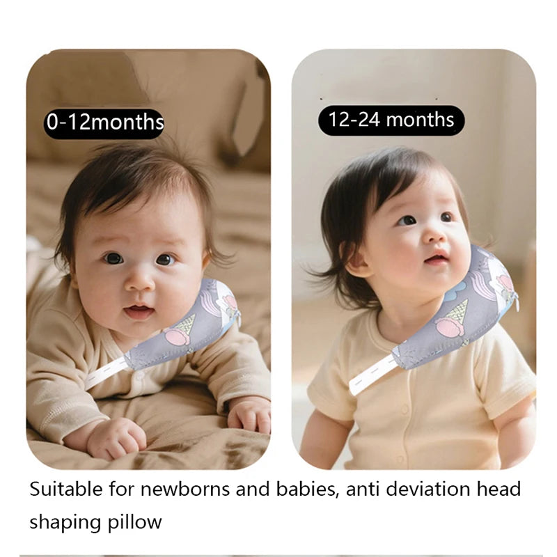 Baby Pillow Newborn Soft Breathable Crescent-shaped Pillows Cartoon Print Neck Correction Pillow for Baby Infant 1-3 Years