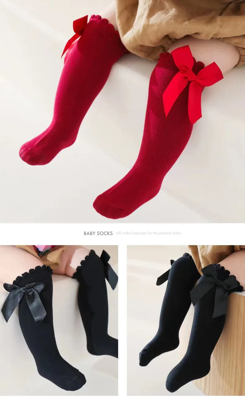 Red Bow Tie Knee High Tube Socks Girls