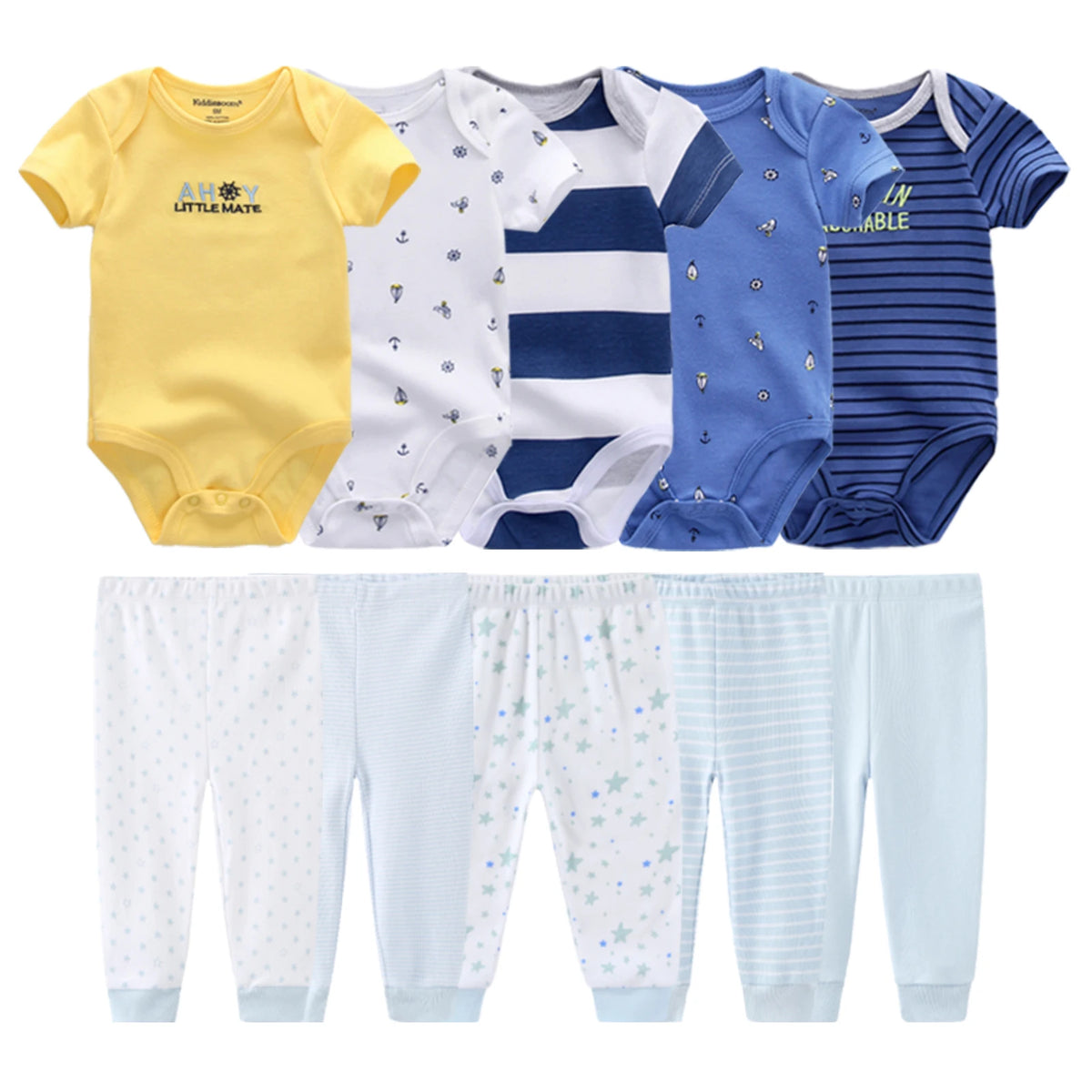 Cartoon Cute Baby Clothing Set for Newborns Bodysuits and Pants Four Seasons 10 Pack