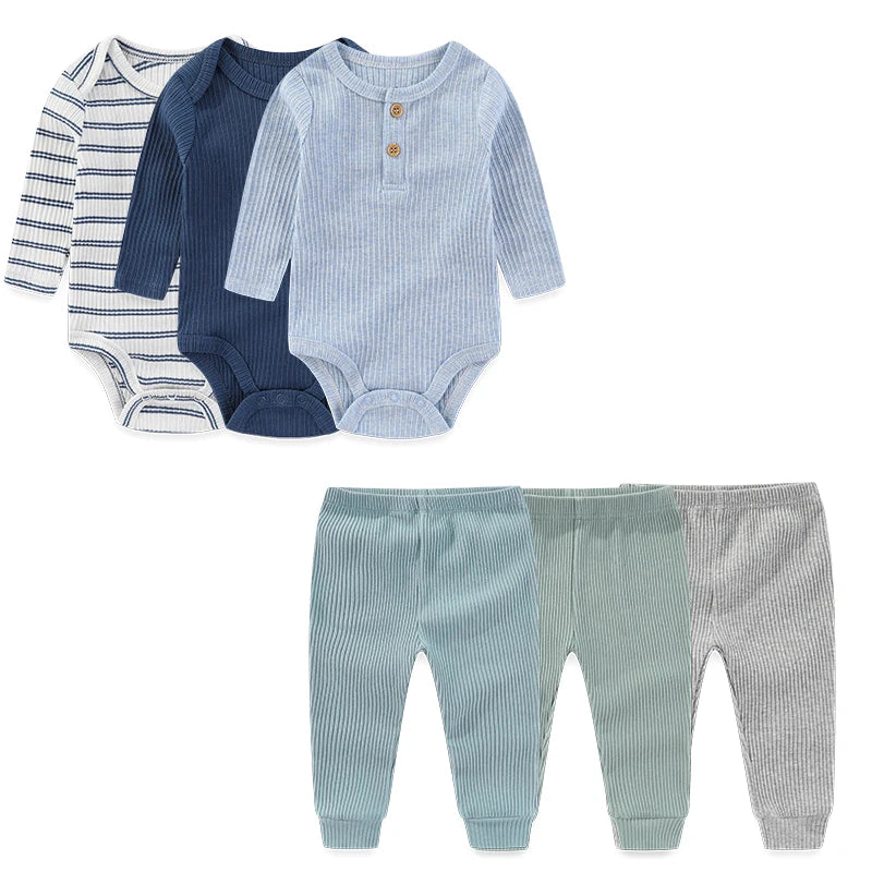 Kiddiezoom Cute 6-Piece Baby Girl Clothing Set Soft Newborn Boy Long Sleeve Bodysuits+Pants Four Seasons Unisex Infant Clothes