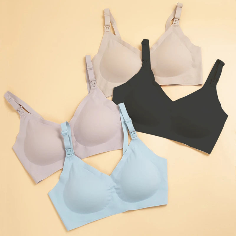 Ultra Thin Laser Cutting Ladies Feeding Bra Seamless Removable Padded Breastfeeding Bras Plus Size Push Up Maternity Support Bra