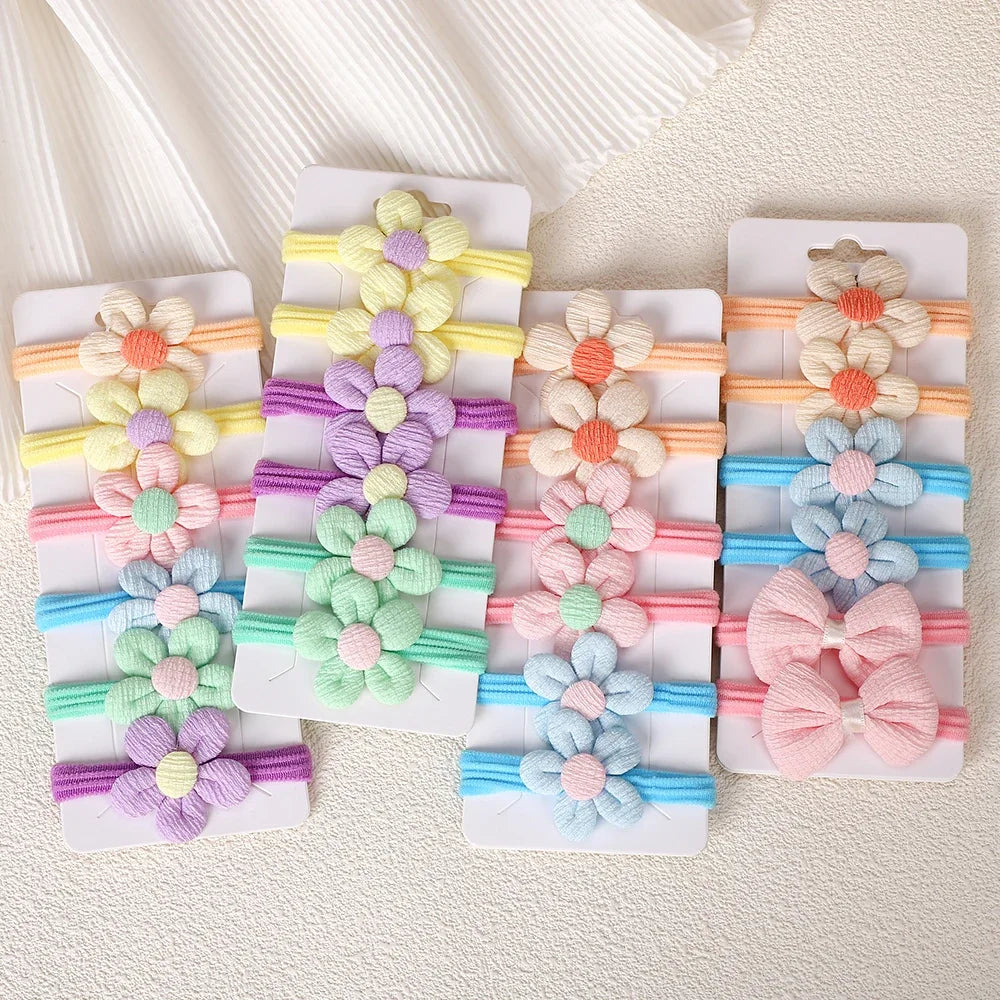 10Pcs/Lot Girls Headbands Flower Hair Strap Horsetail Head Rope Kids Braided Towel Ring Accessories