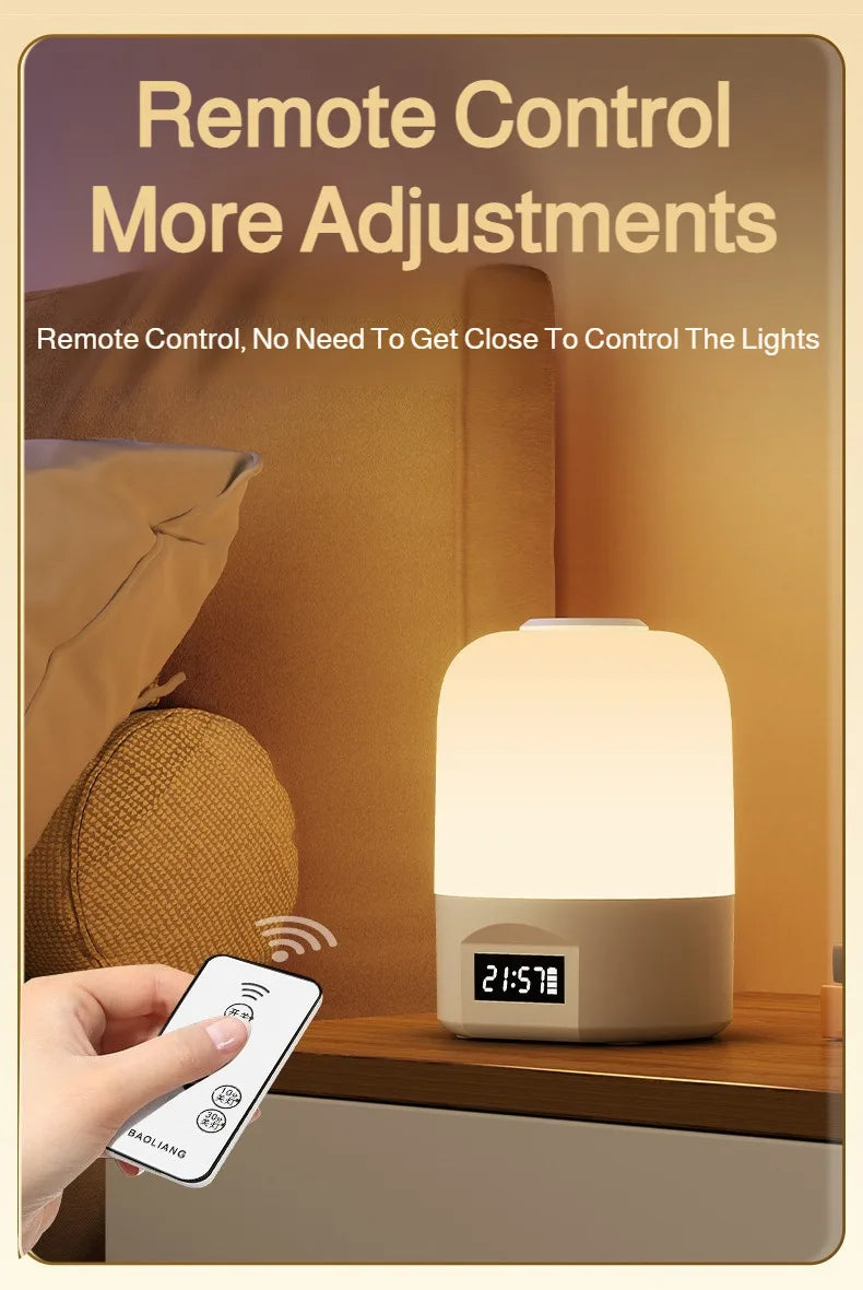 LED Bedside Lamp with Clock Display Touch Control Dimmable Night Light USB Rechargeable for Bedroom Baby Feeding