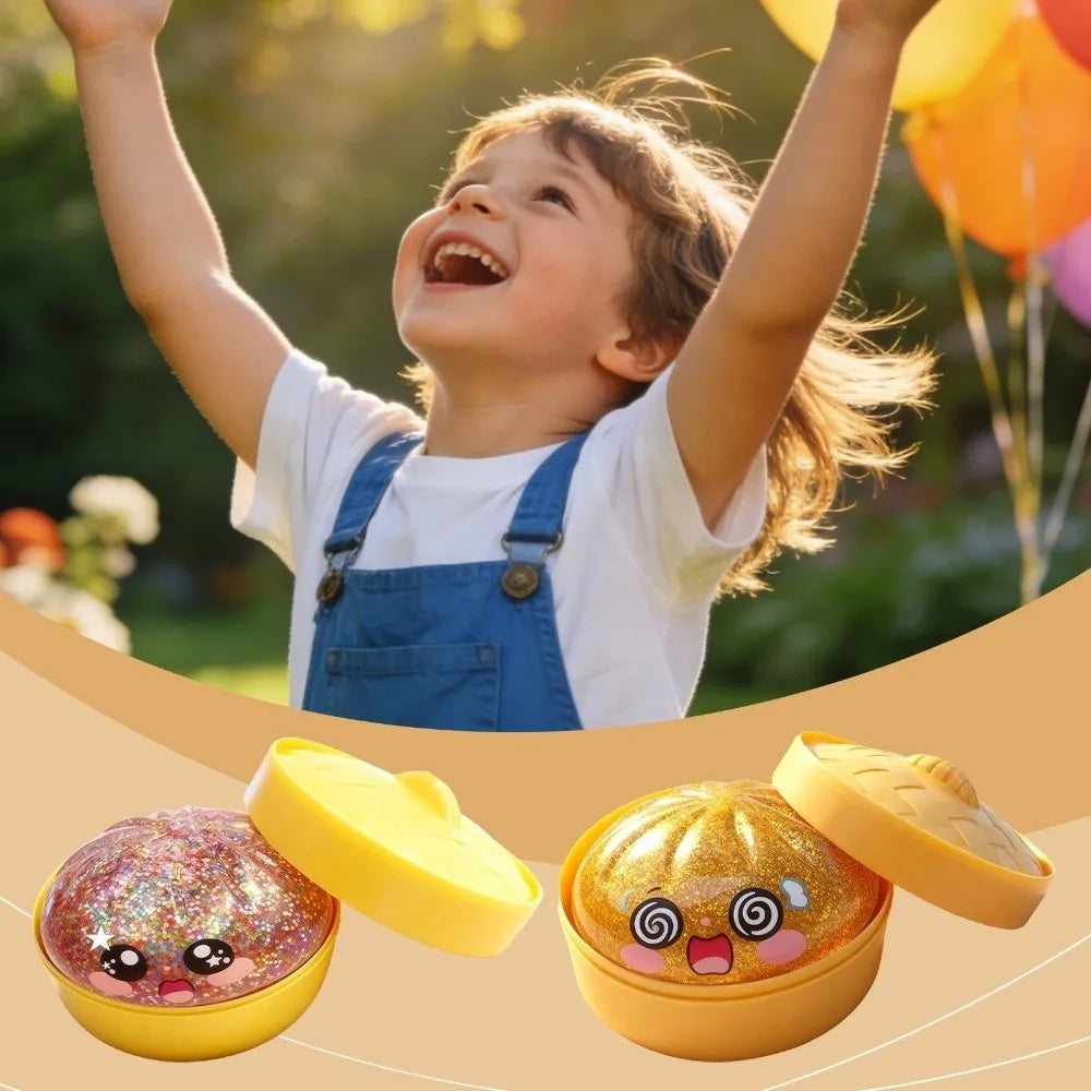 Glitter Dumplings Squishy Toy Soft with Steamer Squishy Toy Slow Resilience Fidget Stress Relief Sensory Ball