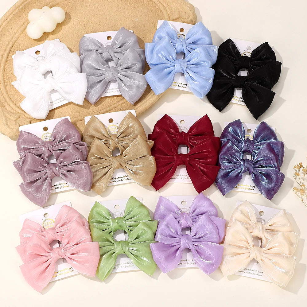 2Pcs/lot Big Bows Chiffon Hair Clips Cheer Bowknot Hairpin Children Headdress Fashion Girls Hair Accessories