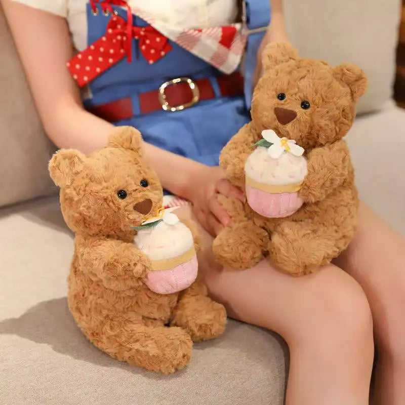 Kawaii Healing Cake Bear Doll Pillow - Cartoon Anime Stuffed Plush Toy Cute Birthday Gift for Children Fun Soft Doll