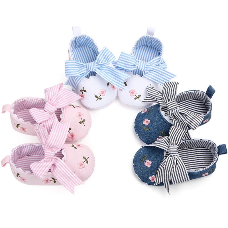 Cute Baby Girl Flower Bow Princess Shoes Spring & Autumn Fashion Design Soft Soled Solid Comfortable Infant Shoes First Walkers