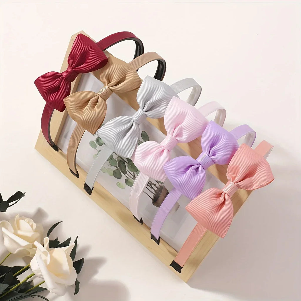 6pcs Solid Color Handmade Headband Ribbons Hair Bows for Girls Cute Children Kids Baby Hair Accessories Gifts