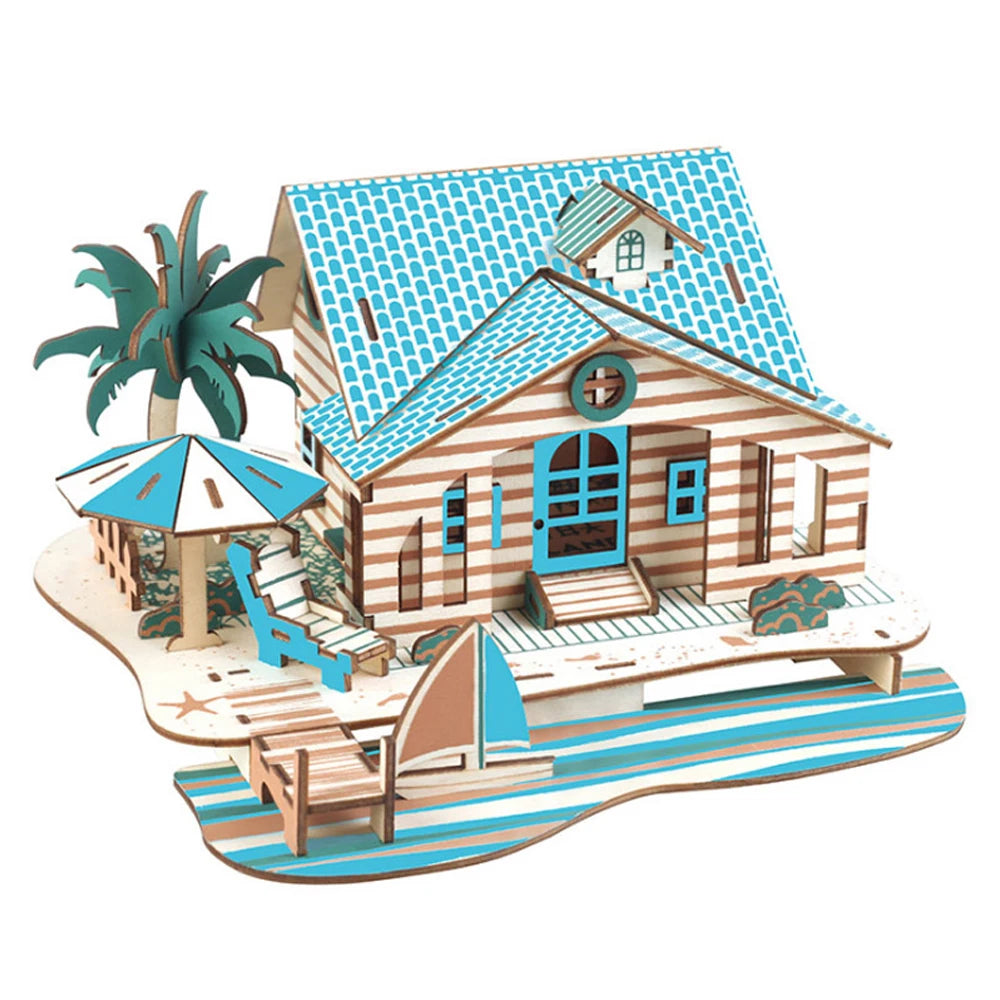 Handmade Wooden 3D Jigsaw Puzzle Game DIY Assembled Building Model Educational Early Childhood Toy for Kids Room Decoration Gift