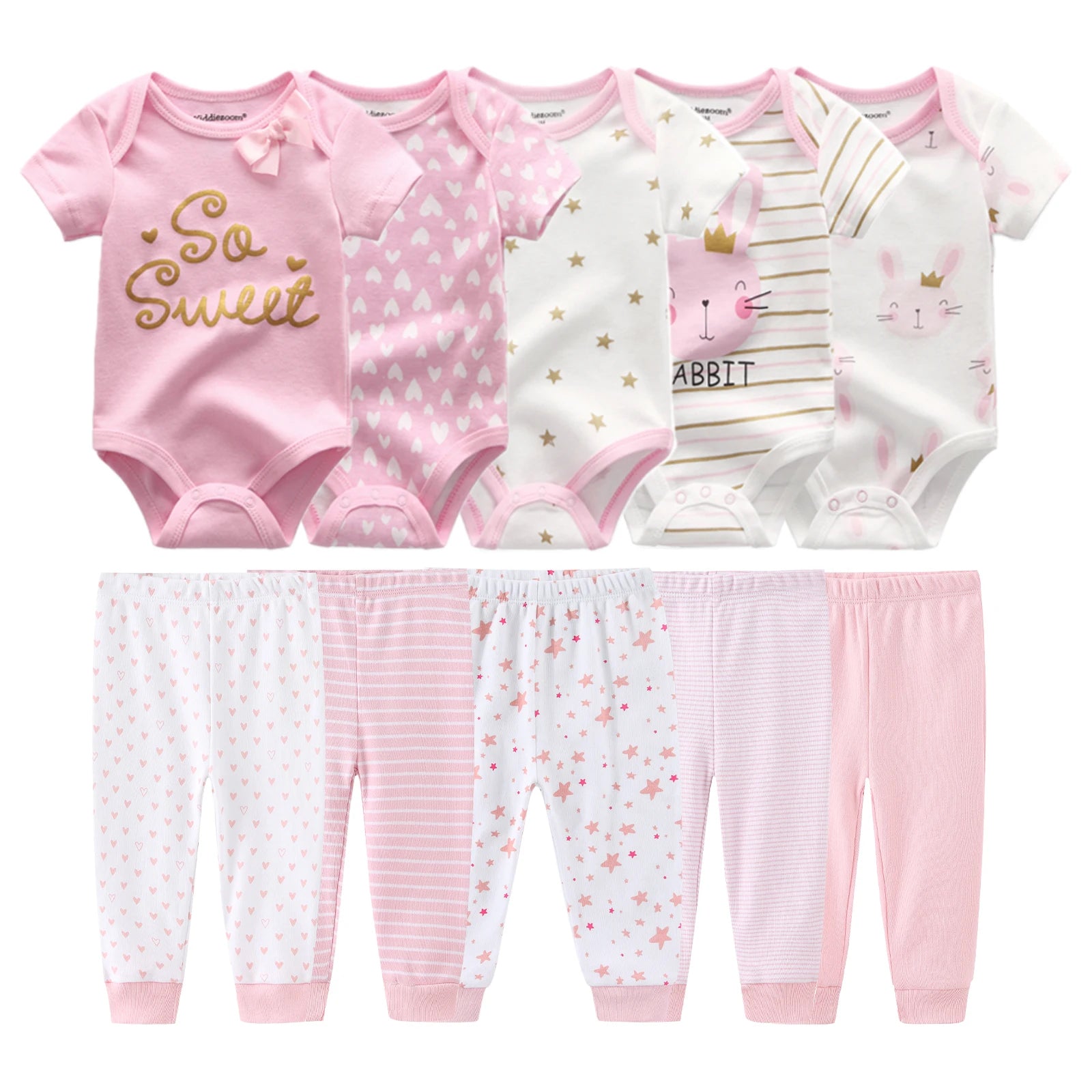 Cartoon Cute Baby Clothing Set for Newborns Bodysuits and Pants Four Seasons 10 Pack