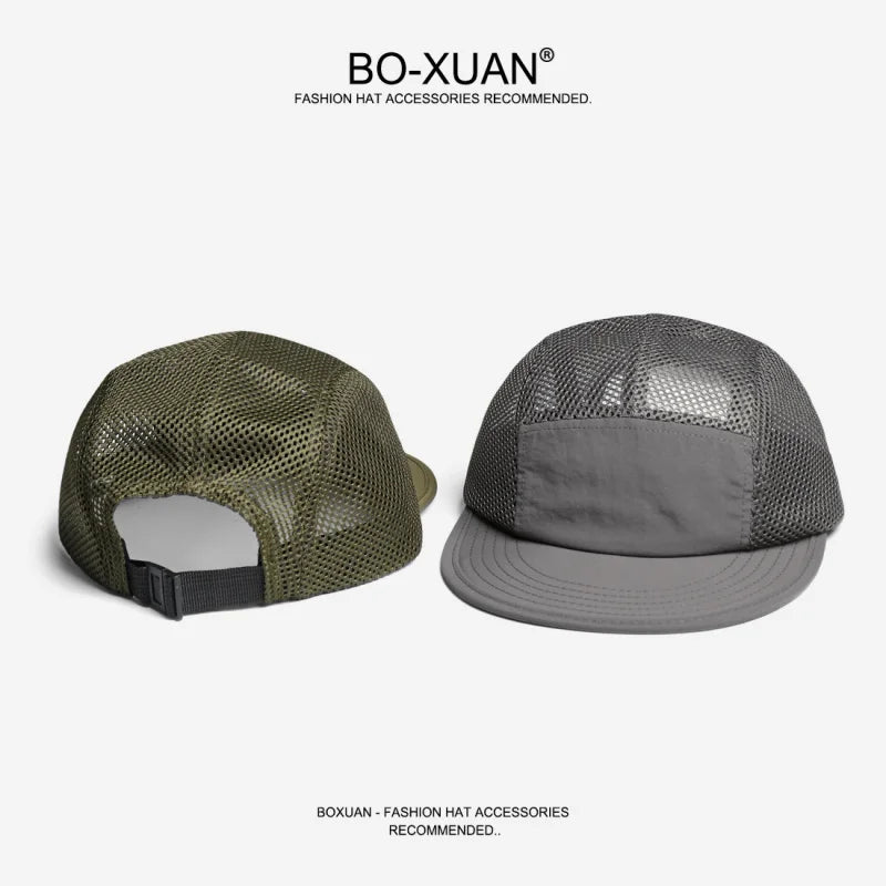 American Retro Mesh Breathable Flat Brim Men's Workwear Style Summer Outdoor Sports Quick-Dry Five-Panel Baseball Cap