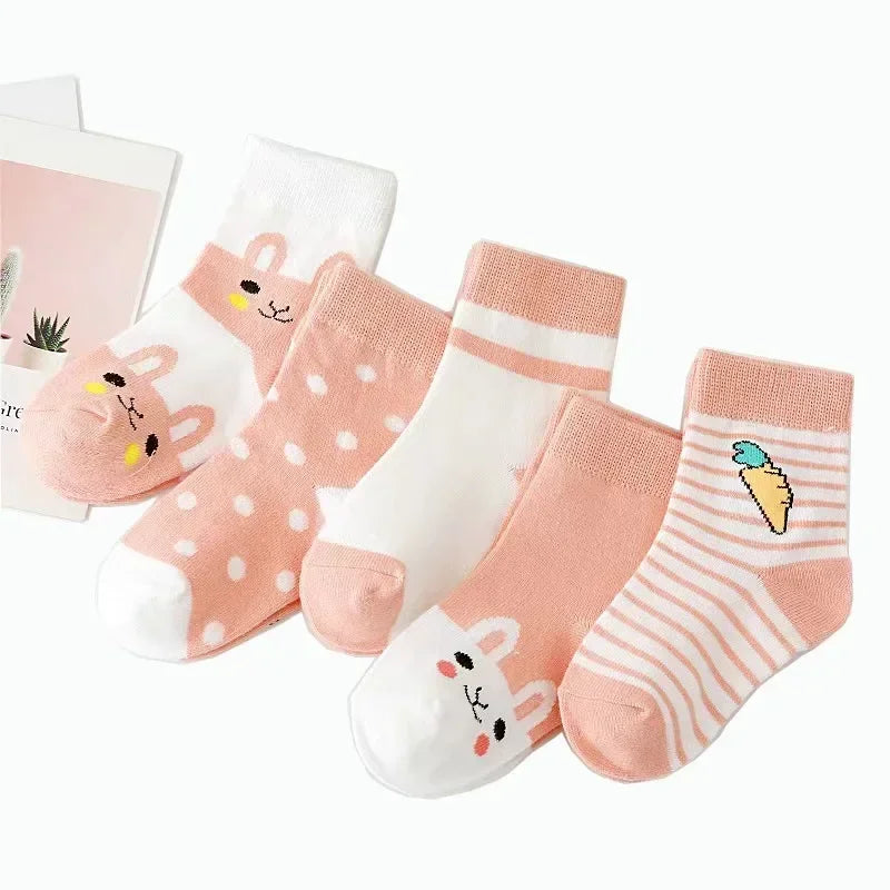 5Pairs Baby Socks Newborn Baby Boy Socks 0-1-3-7Y Kids Pure Cotton Animal Design Fadeless Soft Children's Socks for Girls