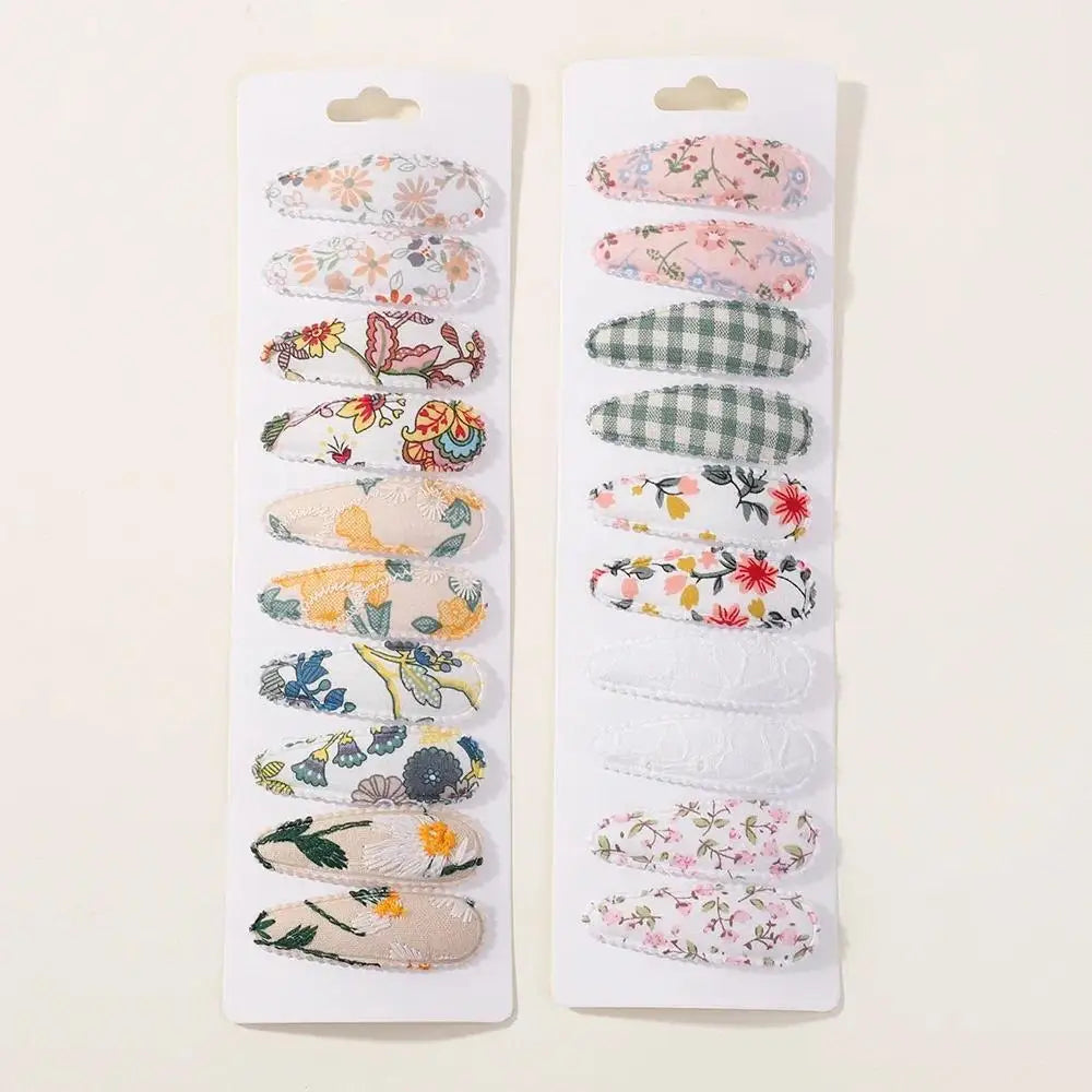 20 Pcs/Set Ins Flower Print Cotton Alloy Bow Hair Snap Clips Set Fabric Chess Baby Clamps Girls Headdress