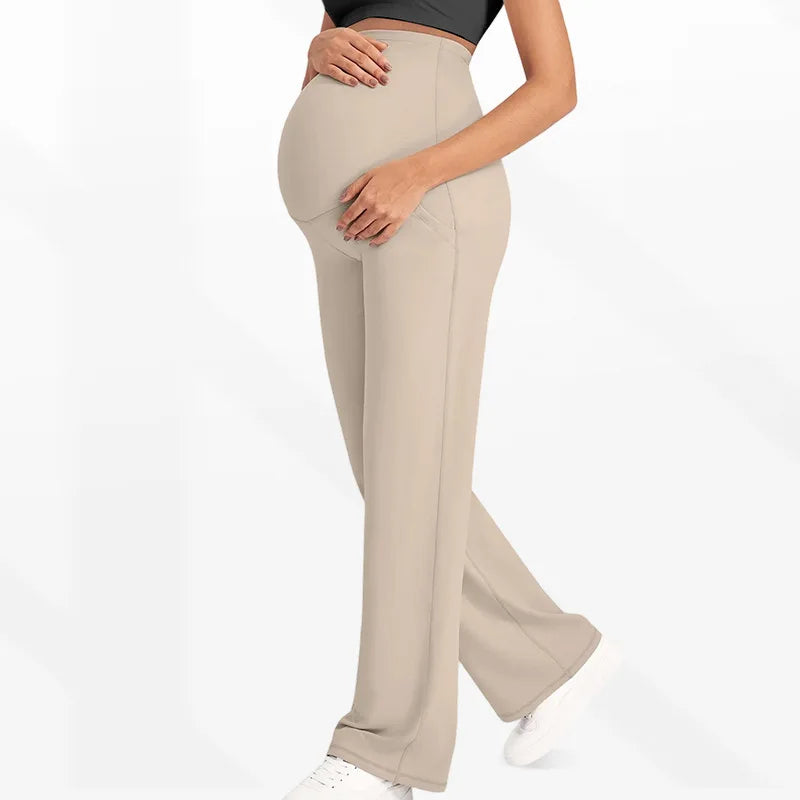 Maternity Wide Leg Pants For Pregnant Women High Waist Solid Color Casual Straight Fit Model 001