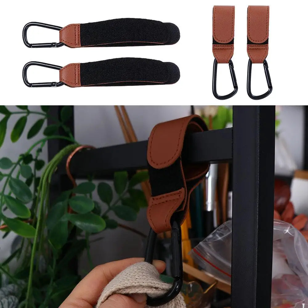 Portable Aluminum Alloy Carabiner Hanging Bags PU Leather Stroller Hooks Clips Cart Organizer Pram Hook Baby Bag Stroller Hook