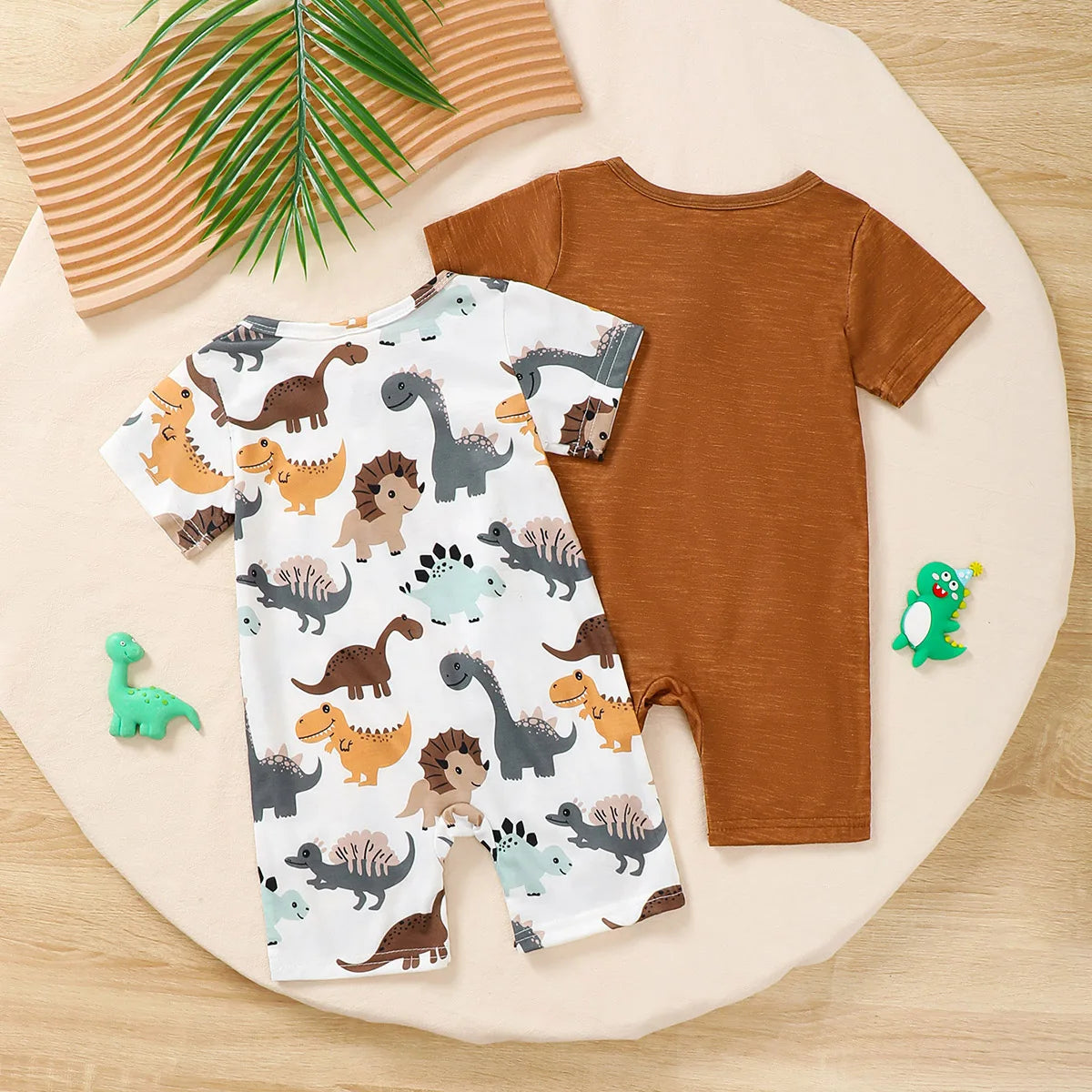 2pcs Newborn Baby boy Cartoon Dinosaur Short sleeved Bodysuit 0-18 Months old Baby Summer Crawling Suit