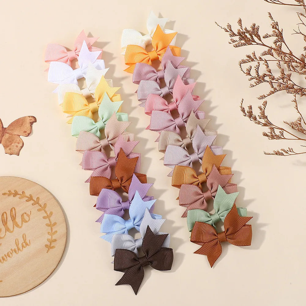 24Pcs/set Kids Cute Mini Ribbon Hair Bows Hair Clip for Girls Hair Bangs Safety Barrette Kids Boutique Hairpins Set