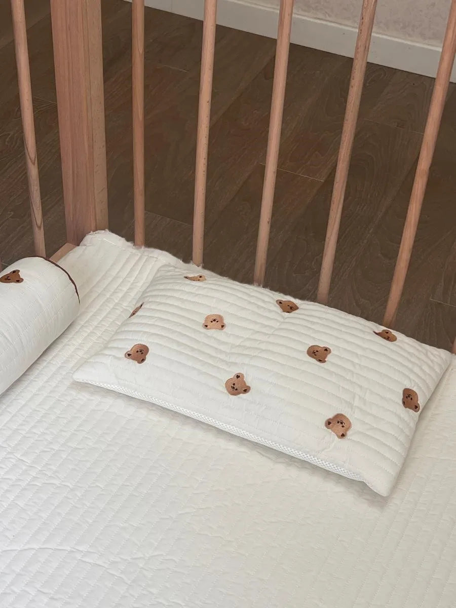 Baby Nap Pillow 44x26cm Pure Cotton Sweat Absorbent Breathable Newborn Flat Pillow With Embroidered Cartoon Animals