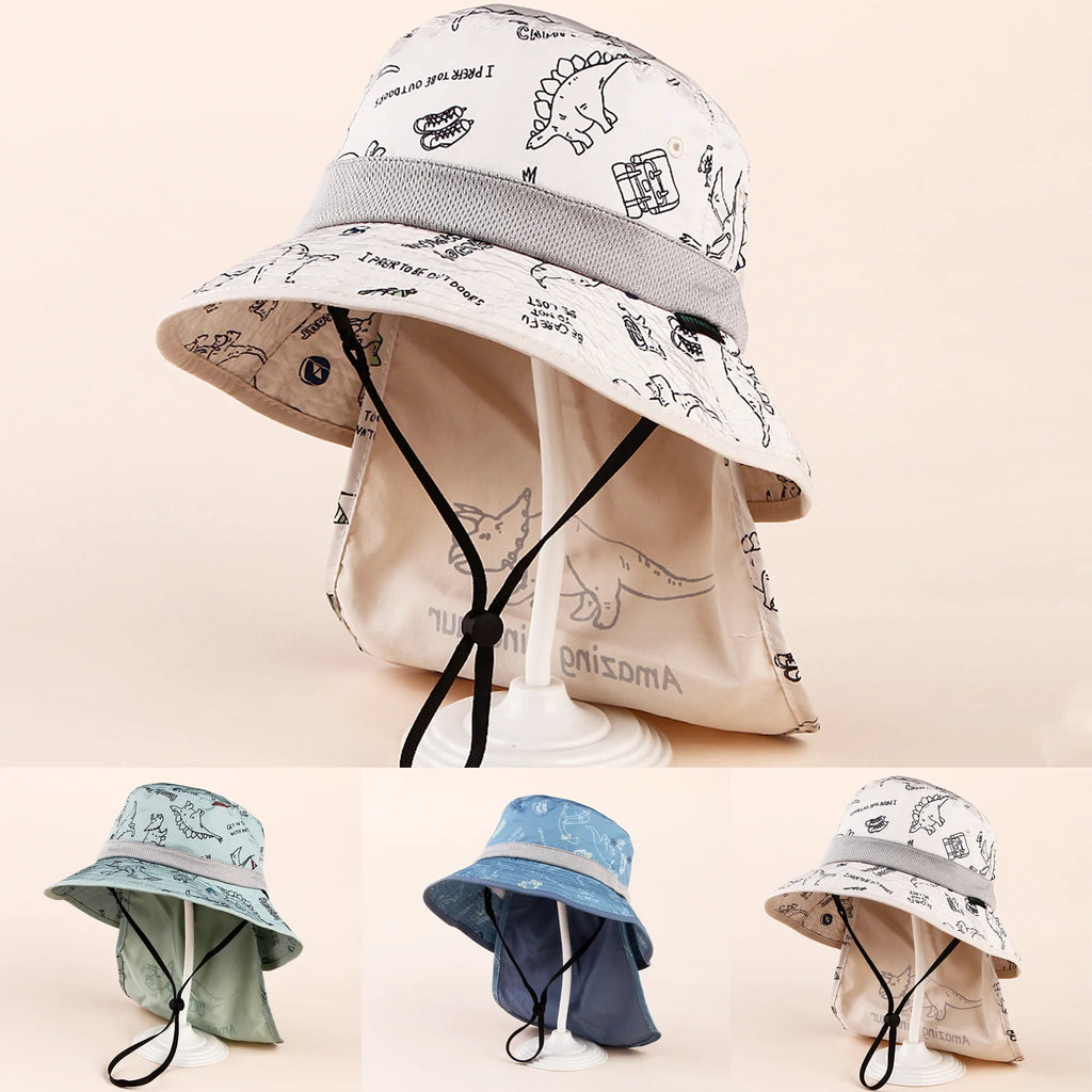 Spring and Summer New Printed Dinosaur Children's Size-Coded Sunshade Fisherman HatINSForeign Trade Sun Hat UV Protection Thin