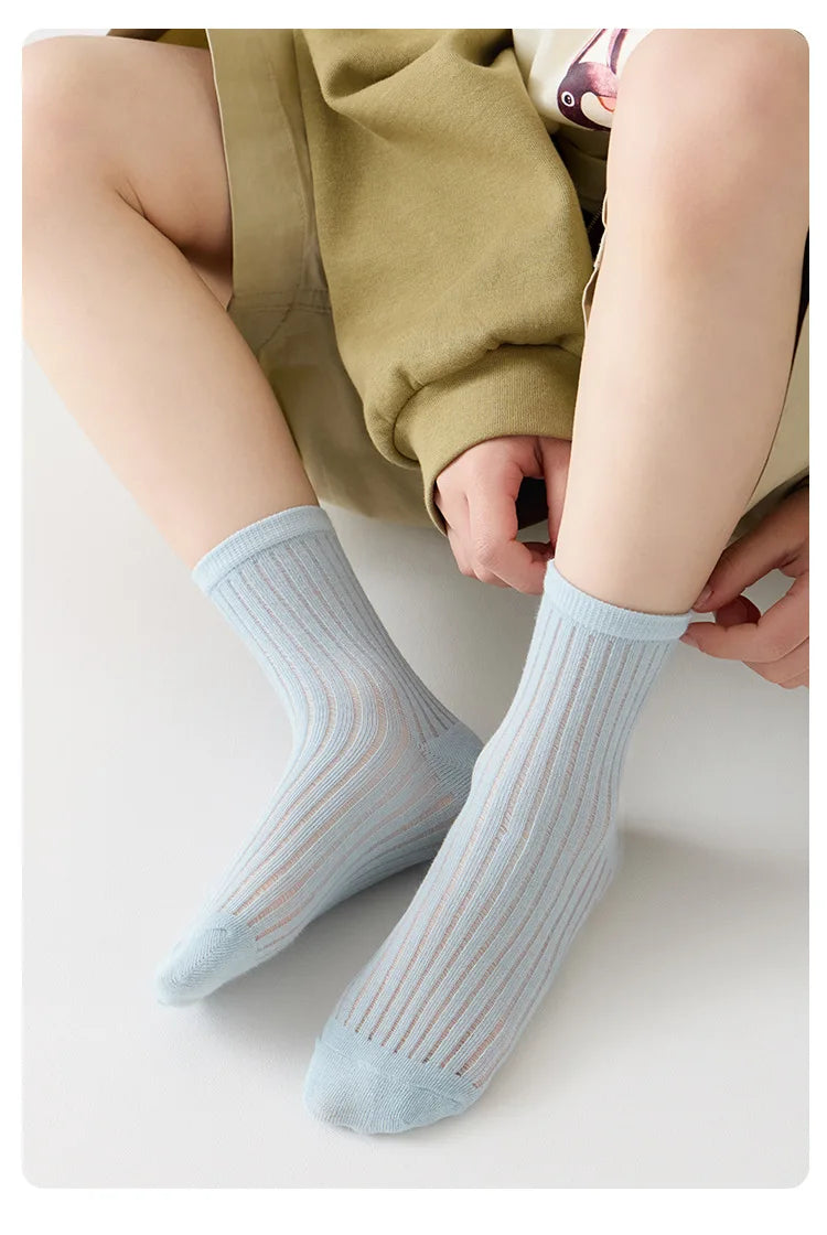 5 Pairs Cotton Childrens Mesh Socks Soft Thin Spring Summer Sock Kids Baby Solid Color Sock Boys Girls Breathable Casual Sockens