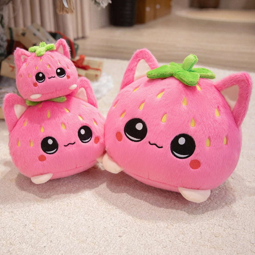 Cute Plush Dolls With Strawberry Cat Stuffed Soft Toys Cushion Sofa Pillow Birthday Gift Room Decor Children's Friends Birthday