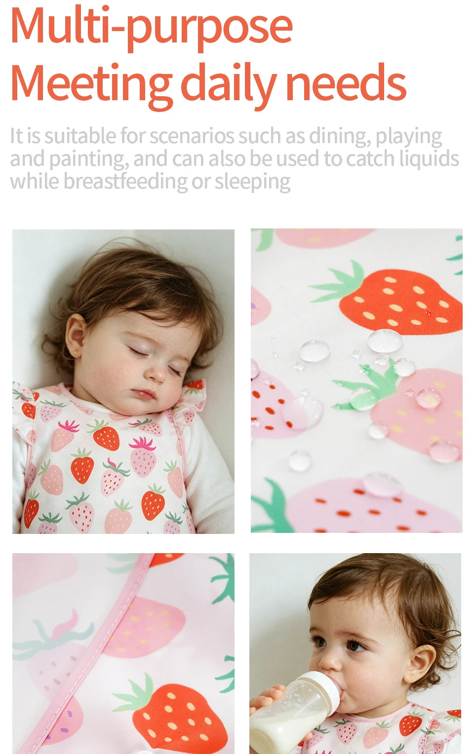 Elinfant 1 Pc Baby Bib For Eating Waterproof Reusable Wipeable Toddler Bibs with Catch-All Pocket Feeding Bibs for Girls & Boys