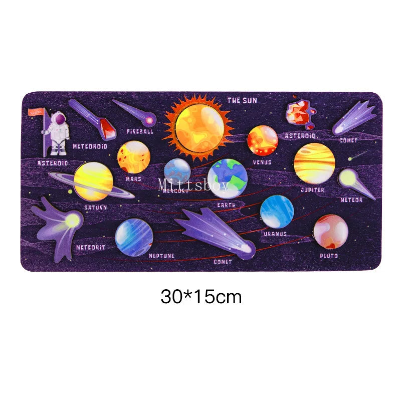 Montessori Wooden Solar System Jigsaw Puzzle Eight Planets Educational Toy For Cognitive Learning