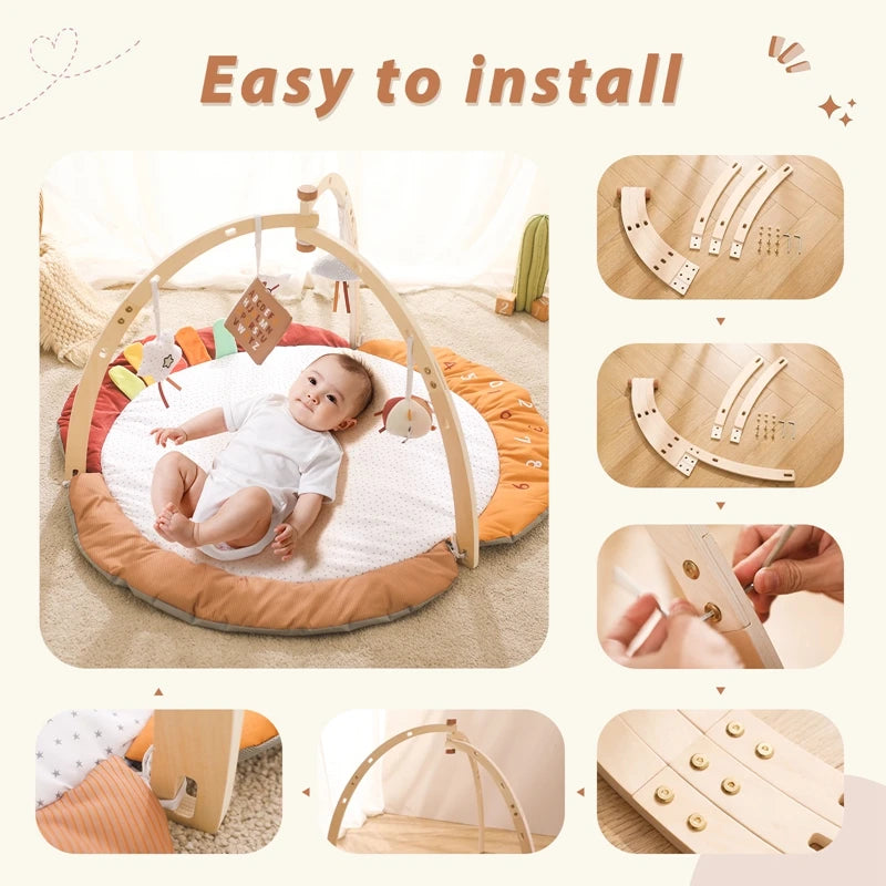 Baby Wooden Gym Frame Gym Activity Bird Tripod Gym Frame for Toddle Play Gym Mobile Hanging Sensory Toys Baby Room Decorations