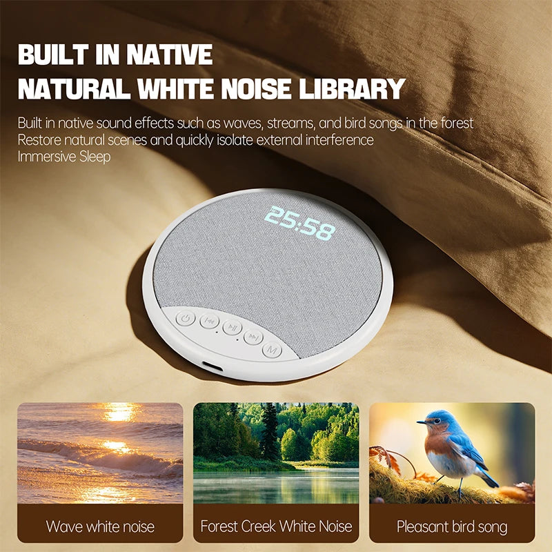 Lenovo Pillow Speaker HiFi Sleep Sound Machine White Noise Bluetooth 5.4 Speaker Digital Alarm Clock Timer Long Battery Life