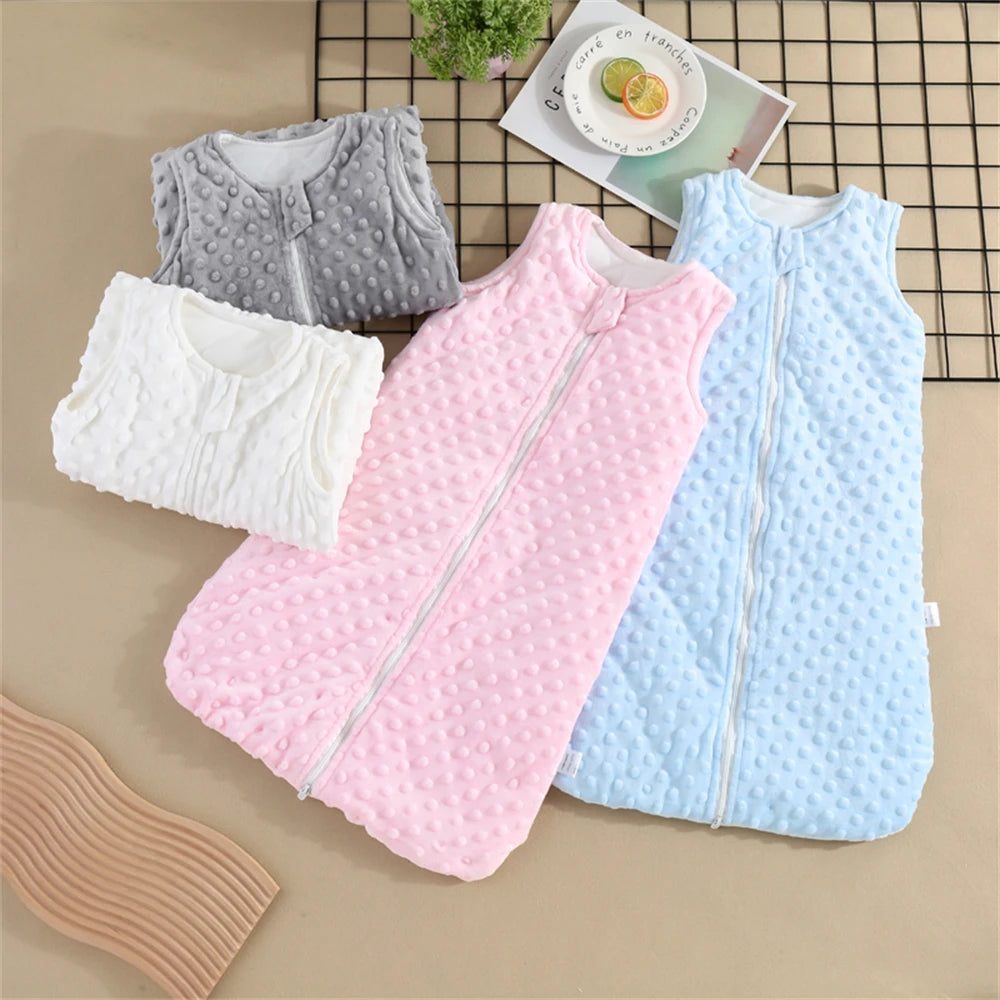 Baby Sleeping Bag 0-6m Autumn and Winter Vest-Style Bean Velvet Newborn Leg-Wrapped Sleeping Bag Anti-Kick Sleeveless Baby Sleeping Bag