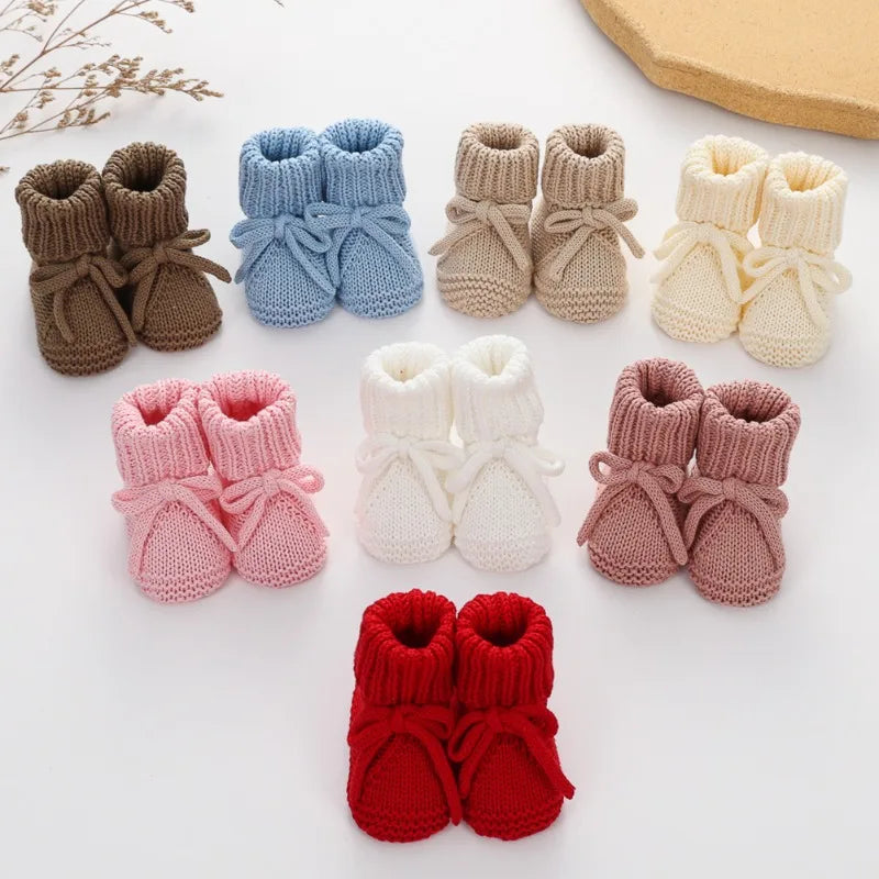 Adorable Baby Bow Knit Shoes Soft Crawling Sock Children's Handmade Cotton Floor Socks with Cute Bow Bands 0-12 Months Sock Shoe