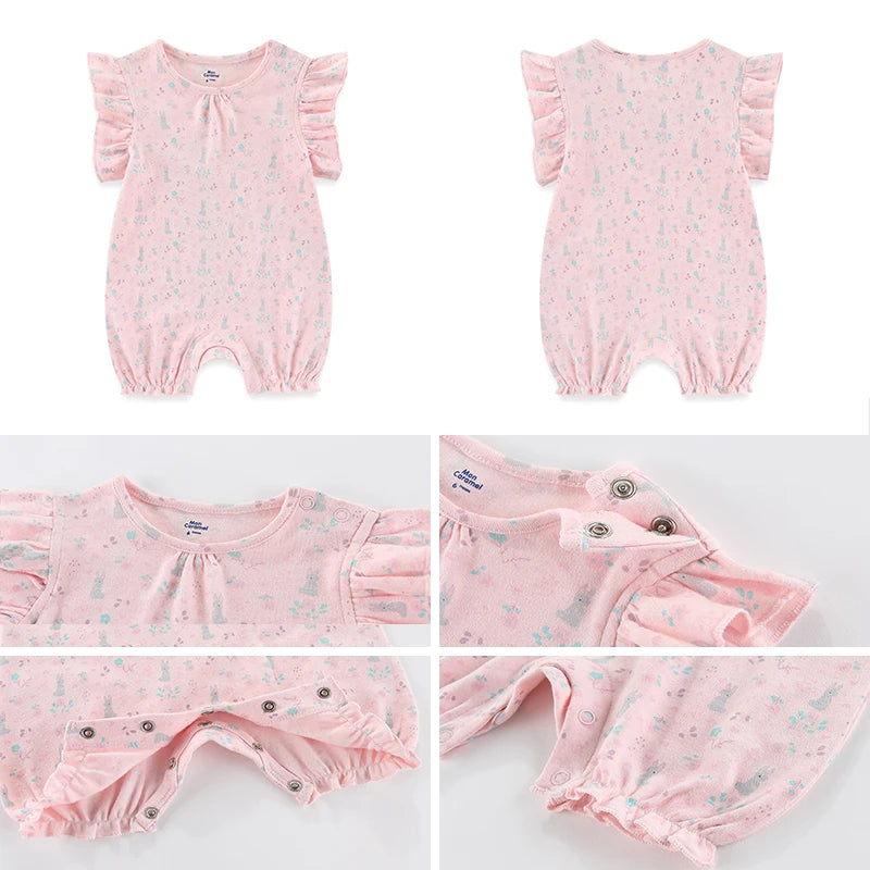 Kiddiezoom 2 Pcs/Lot Summer Cute Cartoon Short Sleeve Baby Boy Girl Rompers 100%Cotton Newborn Jumpsuit Clothing
