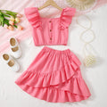 8-11 Year old girl's set with Ruffled Wave stripe Top and Irregular Design Skirt children's  Girl fashion Set