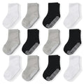 12 Pairs Baby Walking Socks Anti-Slip Dots Gym Floor Socks for Toddlers in Black White Grey Colors -  Socks for Kids to Walk